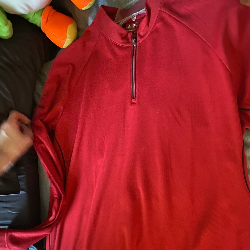 red quarter zip